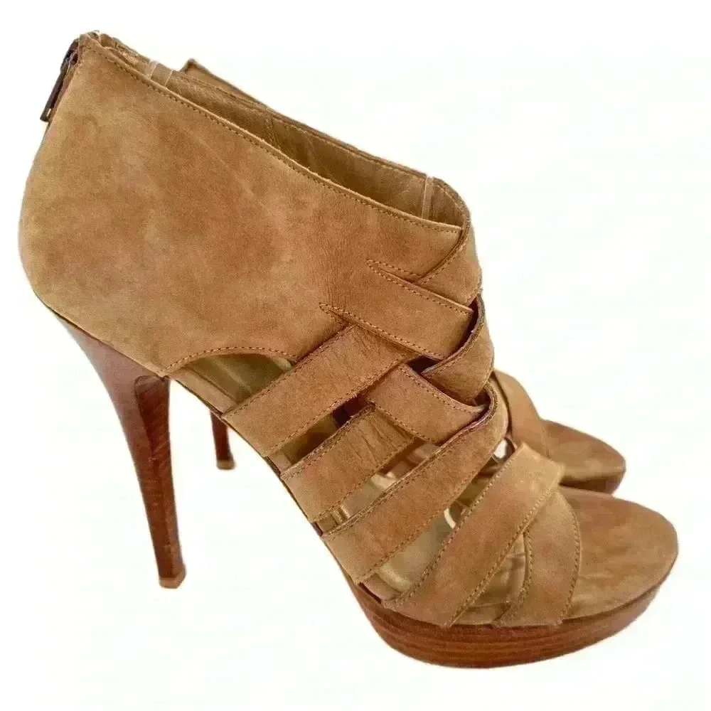 Stuart Weitzman womens platform ankle booties size 8.5 tan nubuck leather